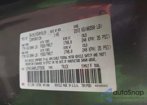 2005 Dodge Ram 1500 St из США, поврежденный, VIN 1D7HU16N05J575836